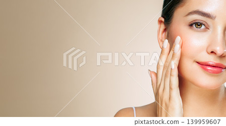 Portrait beautiful young woman with clean fresh skin Portrait beautiful young woman with clean fresh skin 139959607
