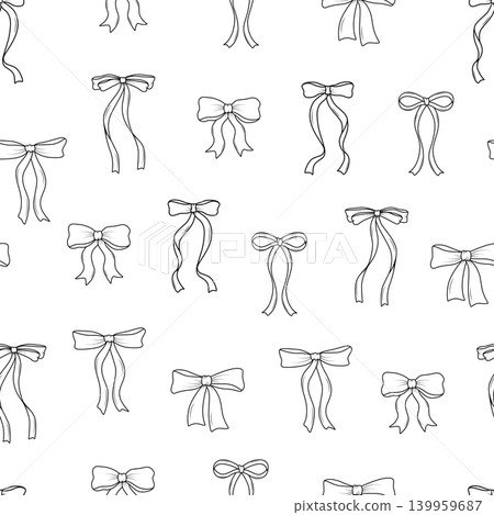 Seamless pattern bows and ribbons. Coquette bow outline background. Vector illustration wallpaper. 139959687