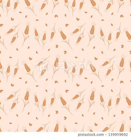 Vector seamless pattern with agricultural wheat and grain ears. Background bread or beer packaging, farming, organic food concepts. Vector seamless pattern with agricultural wheat and grain ears. Background bread or beer packaging, farming, organic food concepts. 139959692