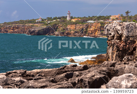 Rocky Atlantic coastline near Boca do Inferno in Cascais Portugal on sunny day Rocky Atlantic coastline near Boca do Inferno in Cascais Portugal on sunny day 139959723