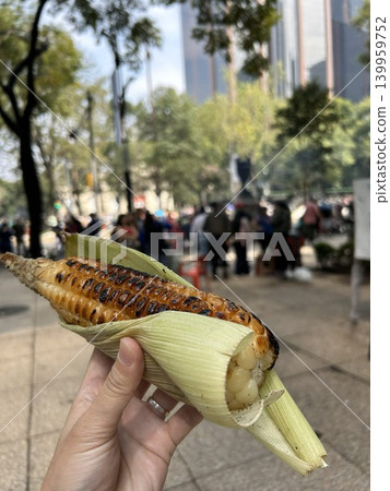 Grilled corn purchased from a street vendor in Mexico City Grilled corn purchased from a street vendor in Mexico City 139959752