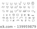 Manga face line art, black white comic emoticon set, hand drawn outline expression. Happy sad angry surprise emotion symbol, cartoon reaction sticker graphic. 139959879