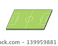 Soccer field isometric view, hand drawn green pitch court. Sport football ground perspective sketch, 3d field graphic design. 139959881