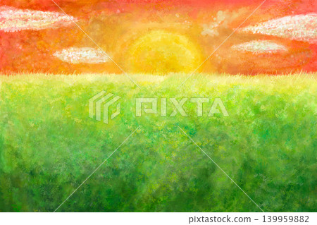 Hand-drawn landscape of a grassland illuminated by the setting sun 02 Hand-drawn landscape of a grassland illuminated by the setting sun 02 139959882