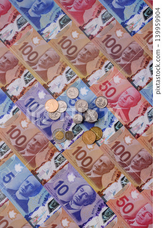 Money, currency of Canada, dollar banknotes of various denominations. Canadian money Money, currency of Canada, dollar banknotes of various denominations. Canadian money 139959904