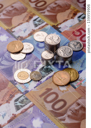 Money, currency of Canada, dollar banknotes of various denominations. Canadian money Money, currency of Canada, dollar banknotes of various denominations. Canadian money 139959906