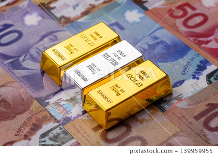 Gold and silver bullion or ingots as metals for bank storage, investments. Gold and silver bars Gold and silver bullion or ingots as metals for bank storage, investments. Gold and silver bars 139959955