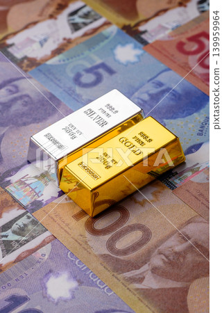 Gold and silver bullion or ingots as metals for bank storage, investments. Gold and silver bars Gold and silver bullion or ingots as metals for bank storage, investments. Gold and silver bars 139959964