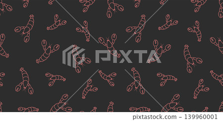 Lobsters and crabs doodle style seamless pattern. Vector illustration of river and marine life. Background delicacies seafood. Lobsters and crabs doodle style seamless pattern. Vector illustration of river and marine life. Background delicacies seafood. 139960001