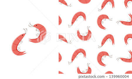 Clipart curved shrimps and seamless pattern. Vector illustration of red shrimp, seafood wallpaper background. Clipart curved shrimps and seamless pattern. Vector illustration of red shrimp, seafood wallpaper background. 139960004