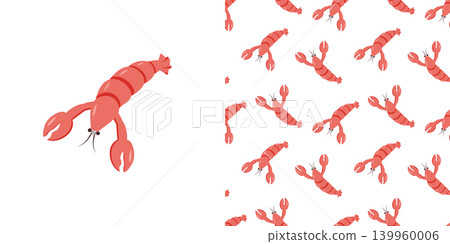 Clipart river crab and seamless pattern. Vector illustration of river and marine life. Background delicacies seafood. 139960006
