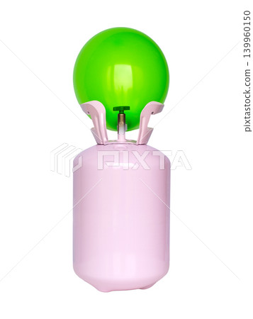 helium gas cylinder for inflating balloons isolated on white background 139960150