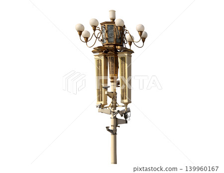 Street lamp on Tiananmen Square in Beijing, China (carved, on white background), with propaganda or public announcement speakers Street lamp on Tiananmen Square in Beijing, China (carved, on white background), with propaganda or public announcement speakers 139960167