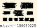 Collection of black grunge frames and banners with paint brush strokes and splatters 139960225