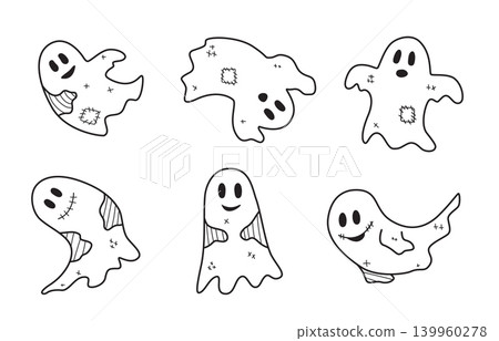 Ghost doodle set. Funny Ghost halloween icons. Cute ghost characters. Design elements for logo, badges, banners, labels, posters. Vector illustration Ghost doodle set. Funny Ghost halloween icons. Cute ghost characters. Design elements for logo, badges, banners, labels, posters. Vector illustration 139960278