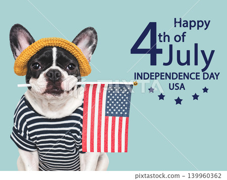 Happy Independence Day. American Flag and cute puppy 139960362