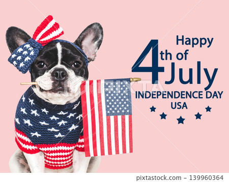 Happy Independence Day. American Flag and cute French Bulldog 139960364