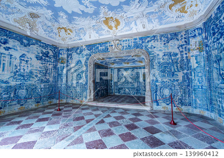 Historic palace courtyard with azulejo tile panels and arches in Sintra Portugal Historic palace courtyard with azulejo tile panels and arches in Sintra Portugal 139960412