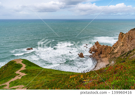Cabo da Roca cliff over Atlantic ocean Portugal 139960416