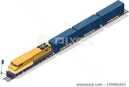 Freight train with container trailer car Freight train with container trailer car 139960491