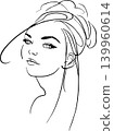 simple black linear drawing woman portrait, logo, design 139960614