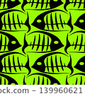 graphic black and green fish skeletons seamless pattern, texture, background 139960621