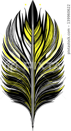 simple graphic drawing black and yellow bird feather, sketch, logo simple graphic drawing black and yellow bird feather, sketch, logo 139960622