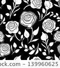 Seamless simple floral pattern black and white with roses, texture, design 139960625