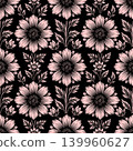 Seamless simple floral pattern with pink and black flowers, texture, design 139960627