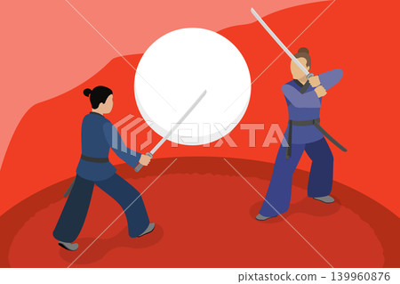 3D Isometric Flat Vector Illustration of Japanese Samurai, Warriors Katana Mastery 139960876