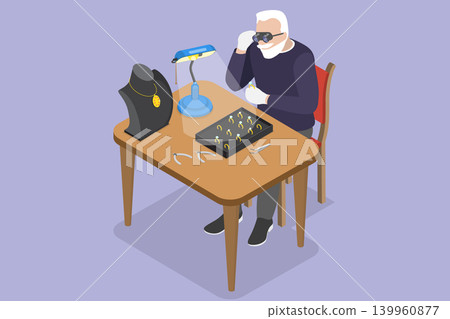 3D Isometric Flat Vector Illustration of Jewelry, Jeweler Position In Jewelry Store 139960877