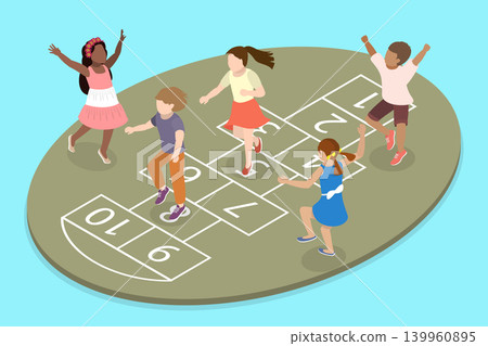3D Isometric Flat Vector Illustration of Playing Hopscotch, Hop, Skip, And Jump 3D Isometric Flat Vector Illustration of Playing Hopscotch, Hop, Skip, And Jump 139960895