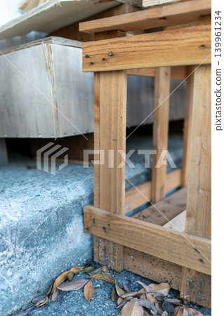 Wooden pallets and timber materials reused at construction sites Wooden pallets and timber materials reused at construction sites 139961234