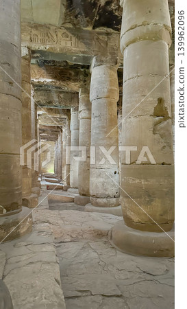 Beautiful interiors and ancient hieroglyphs in the Temple of Seti I in Abydos, Egypt. 139962096
