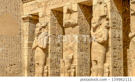 Medinet Habu, the mortuary temple of Ramesses III, located on the west bank of Luxor, Egypt. 139962111