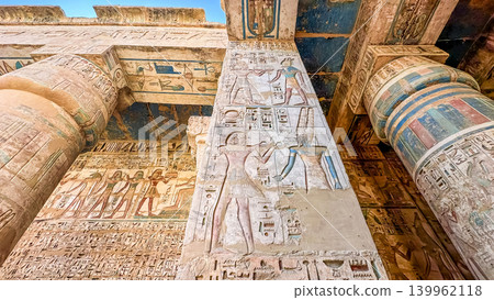 Medinet Habu, the mortuary temple of Ramesses III, located on the west bank of Luxor, Egypt. 139962118
