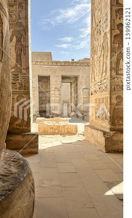 Medinet Habu, the mortuary temple of Ramesses III, located on the west bank of Luxor, Egypt. 139962121