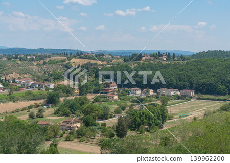 Wide countryside view with small village and agricultural fields. Suitable for eco tourism, sustainable travel, rural lifestyle and European destination campaigns Wide countryside view with small village and agricultural fields. Suitable for eco tourism, sustainable travel, rural lifestyle and European destination campaigns 139962200
