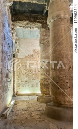 Beautiful interiors and ancient hieroglyphs in the Temple of Seti I in Abydos, Egypt. Beautiful interiors and ancient hieroglyphs in the Temple of Seti I in Abydos, Egypt. 139962244