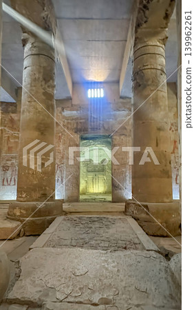 Beautiful interiors and ancient hieroglyphs in the Temple of Seti I in Abydos, Egypt. 139962261