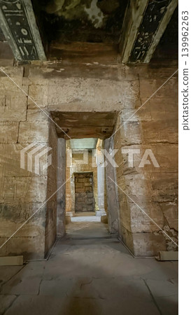 Beautiful interiors and ancient hieroglyphs in the Temple of Seti I in Abydos, Egypt. 139962263
