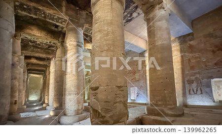 Beautiful interiors and ancient hieroglyphs in the Temple of Seti I in Abydos, Egypt. 139962265