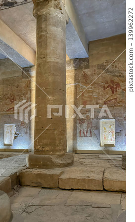 Beautiful interiors and ancient hieroglyphs in the Temple of Seti I in Abydos, Egypt. Beautiful interiors and ancient hieroglyphs in the Temple of Seti I in Abydos, Egypt. 139962272