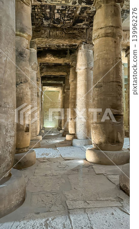 Beautiful interiors and ancient hieroglyphs in the Temple of Seti I in Abydos, Egypt. 139962276