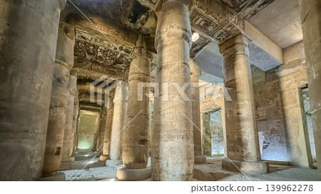 Beautiful interiors and ancient hieroglyphs in the Temple of Seti I in Abydos, Egypt. Beautiful interiors and ancient hieroglyphs in the Temple of Seti I in Abydos, Egypt. 139962278