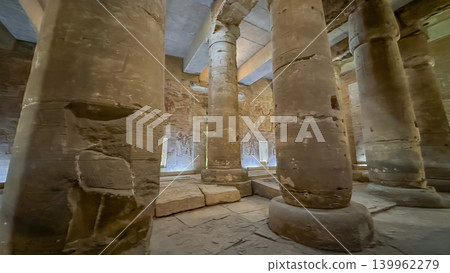 Beautiful interiors and ancient hieroglyphs in the Temple of Seti I in Abydos, Egypt. 139962279