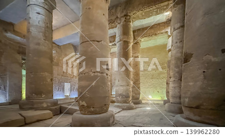 Beautiful interiors and ancient hieroglyphs in the Temple of Seti I in Abydos, Egypt. 139962280