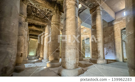 Beautiful interiors and ancient hieroglyphs in the Temple of Seti I in Abydos, Egypt. 139962283