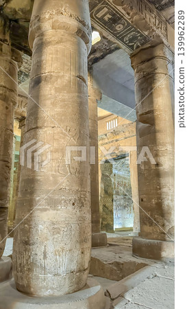 Beautiful interiors and ancient hieroglyphs in the Temple of Seti I in Abydos, Egypt. 139962289
