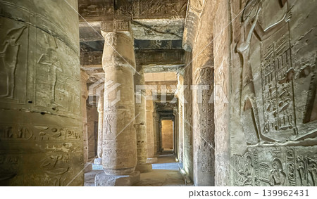 Beautiful interiors and ancient hieroglyphs in the Temple of Seti I in Abydos, Egypt. Beautiful interiors and ancient hieroglyphs in the Temple of Seti I in Abydos, Egypt. 139962431